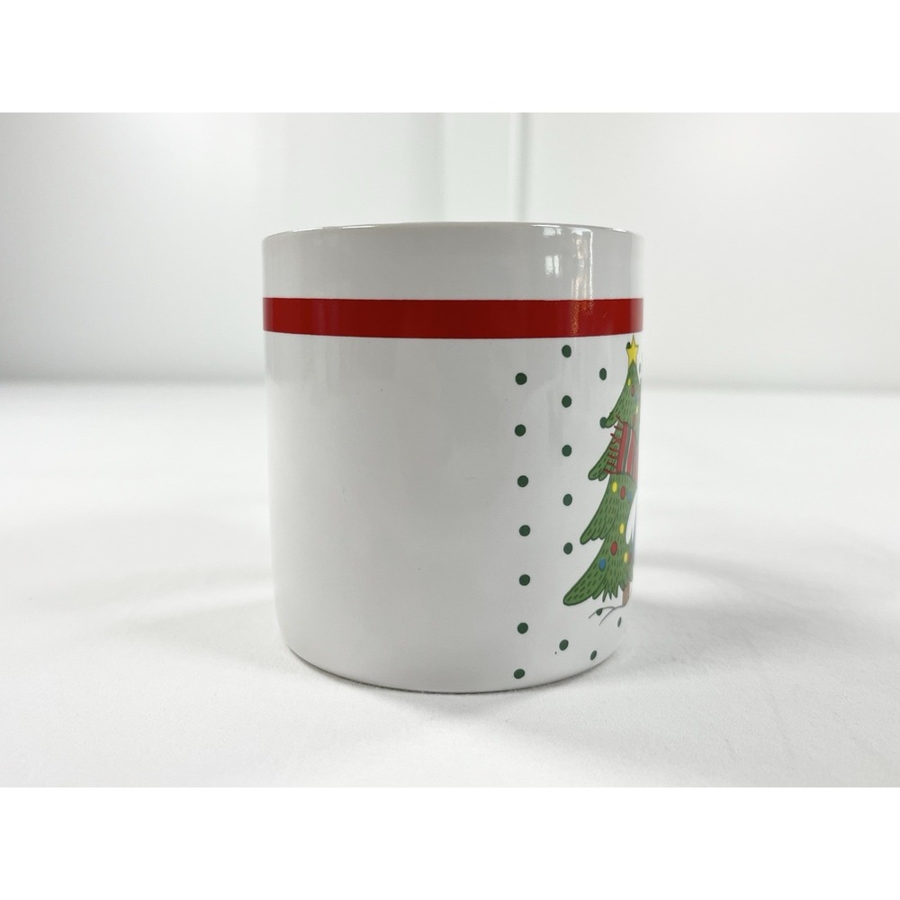 Vintage 80s Snowman & Christmas Tree Holiday Mug w/Candy Cane Handle Collectible - Picture 2 of 8